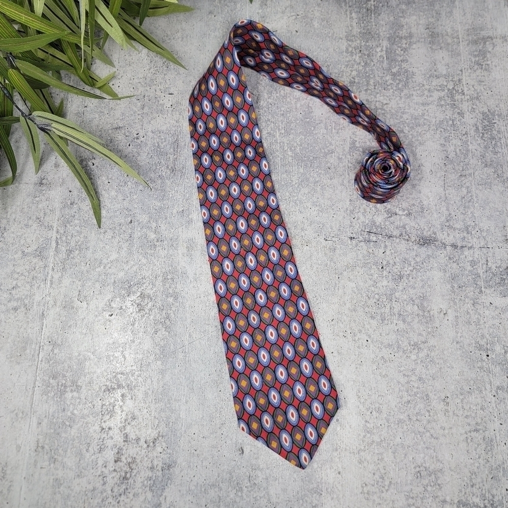 Rooster Colorful Geometric Silk Tie